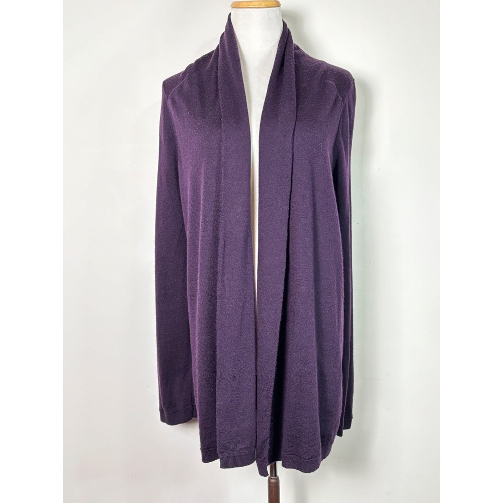 Gap Womens Ultrasoft Wool Cardigan Duster Sweater Medium Purple Open Front Flaws